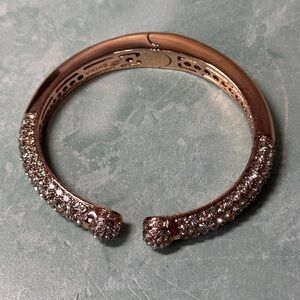 Joan Boyce Elegant Rose Gold Pink Pave Crystal Hinged Bangle Bracelet